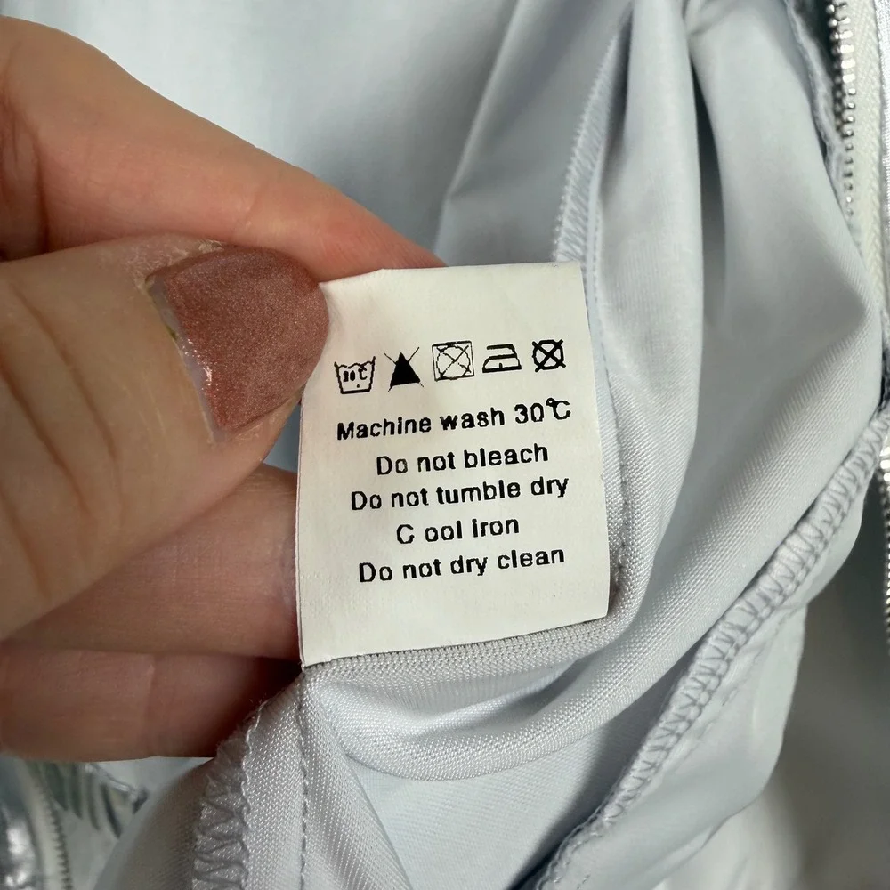 Allegra K Womens Silver Metallic Full Zip Hoodie Jacket Size XL Shiny‎
